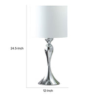 Omi 25 Inch Table Lamp, Drum White Shade, Sleek Slender Modern Chrome Body - BM311580