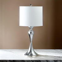 Omi 25 Inch Table Lamp, Drum White Shade, Sleek Slender Modern Chrome Body - BM311580