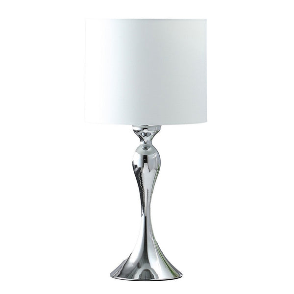 Omi 25 Inch Table Lamp, Drum White Shade, Sleek Slender Modern Chrome Body - BM311580