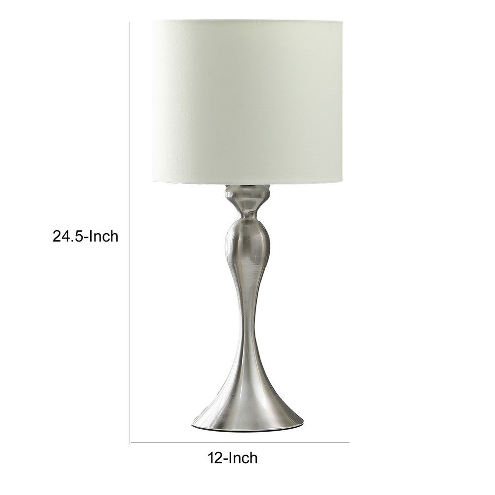 Omi 25 Inch Table Lamp, Drum White Shade, Sleek Modern Brushed Silver Body - BM311581