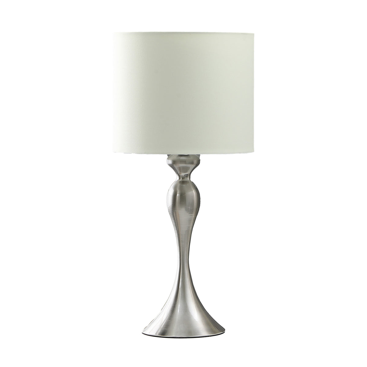 Omi 25 Inch Table Lamp, Drum White Shade, Sleek Modern Brushed Silver Body - BM311581