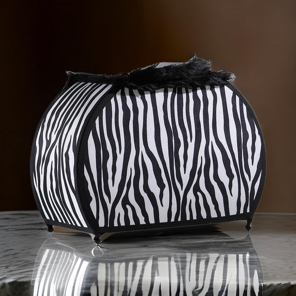 Wigi 12 Inch Accent Lamp, Purse, Zebra Animal Print, Black White Faux Fur - BM311582