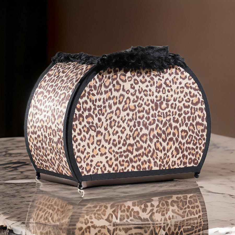 Wigi 12 Inch Accent Lamp, Purse, Cheetah Animal Print, Brown Black Faux Fur - BM311583