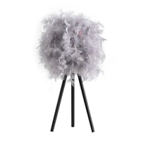 Rio 21 Inch Accent Table Lamp, Gray Feather Shade, Black Metal Tripod Base - BM311584