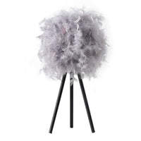 Rio 21 Inch Accent Table Lamp, Gray Feather Shade, Black Metal Tripod Base - BM311584