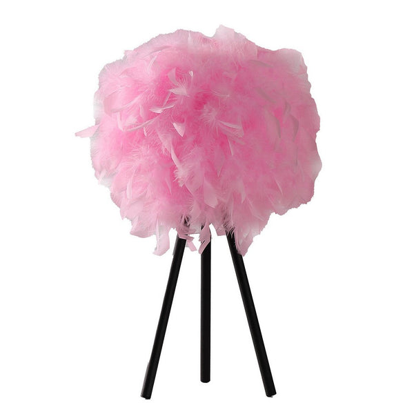 Rio 21 Inch Accent Table Lamp, Pink Feather Shade, Black Metal Tripod Base - BM311585