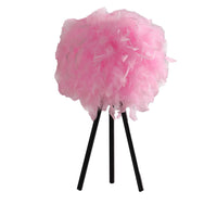 Rio 21 Inch Accent Table Lamp, Pink Feather Shade, Black Metal Tripod Base - BM311585