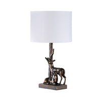 20 Inch Accent Table Lamp, Dual Roe Deer Design, White Drum Shade, Bronze - BM311587