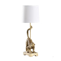 Ree 24 Inch Accent Table Lamp, Monkey Resin Sculpture, Drum Shade, Gold - BM311588