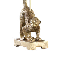 Ree 24 Inch Accent Table Lamp, Monkey Resin Sculpture, Drum Shade, Gold - BM311588