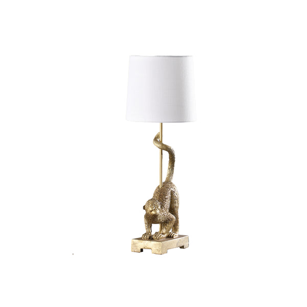 Ree 24 Inch Accent Table Lamp, Monkey Resin Sculpture, Drum Shade, Gold - BM311588