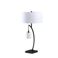 Jiya 29 Inch Arc Table Lamp, Hanging Design, 2 White Drum Shades, Black - BM311590