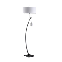 Jiya 59 Inch Arc Floor Lamp, Hanging Design, 2 White Drum Shades, Black - BM311592