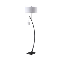 Jiya 59 Inch Arc Floor Lamp, Hanging Design, 2 White Drum Shades, Black - BM311592