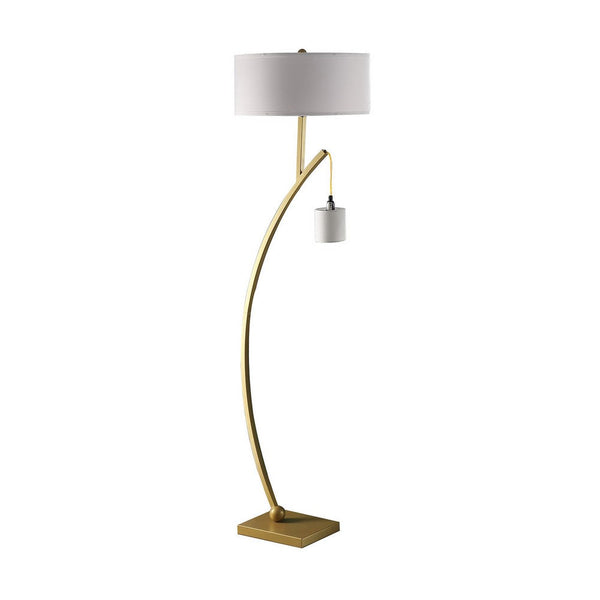 Jiya 59 Inch Arc Floor Lamp, Hanging Design, 2 White Drum Shades, Gold - BM311593
