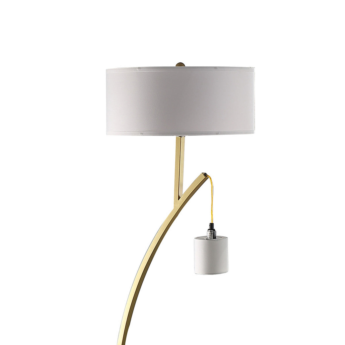 Jiya 59 Inch Arc Floor Lamp, Hanging Design, 2 White Drum Shades, Gold - BM311593