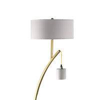 Jiya 59 Inch Arc Floor Lamp, Hanging Design, 2 White Drum Shades, Gold - BM311593
