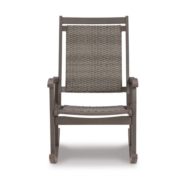 Emin 38 Inch Rocking Chair, Outdoor Resin Wicker Seat, Gray Wood Frame - BM311597