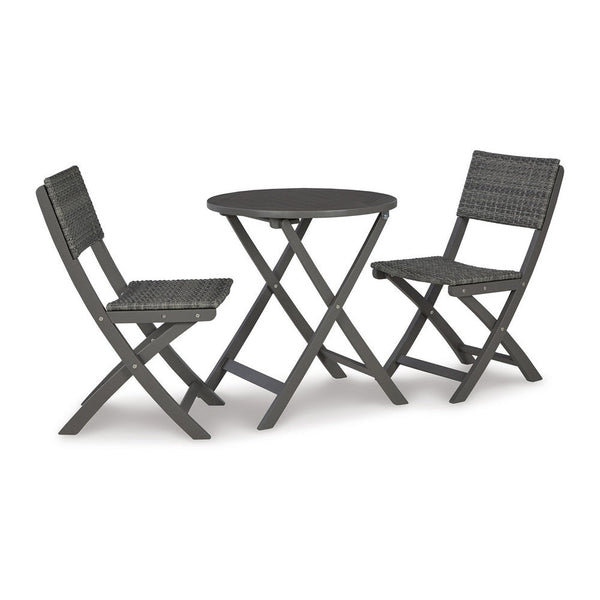 3 Piece Outdoor Table and Chair Occasional Set, Resin Wicker, Gray Wood - BM311598