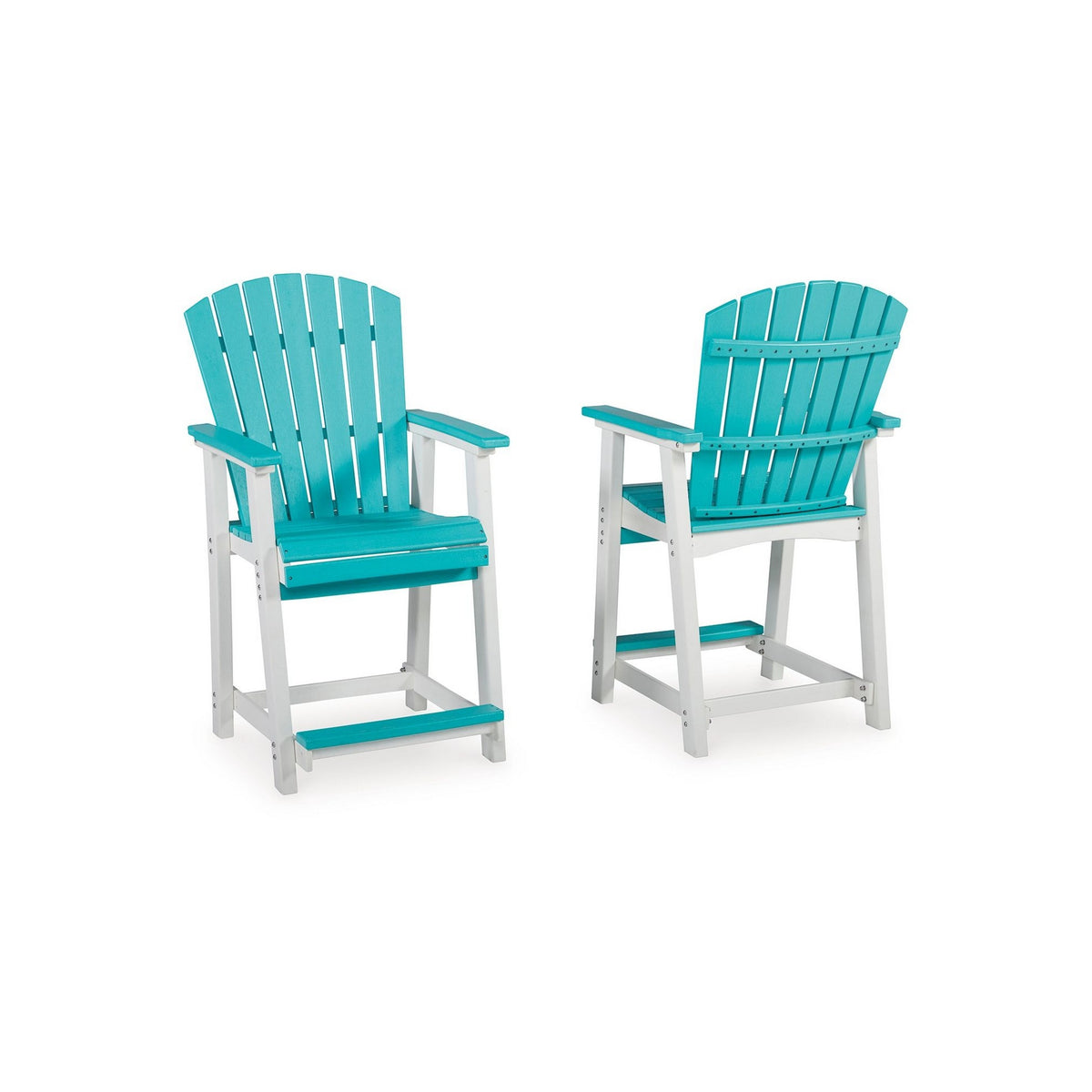 Ely 24 Inch Counter Stool Chair Set of 2, Outdoor Slatted, Gray, White - BM311599