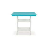 Ely 42 Inch Counter Height Dining Table, Outdoor Slatted, Turquoise, White - BM311600