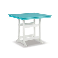 Ely 42 Inch Counter Height Dining Table, Outdoor Slatted, Turquoise, White - BM311600