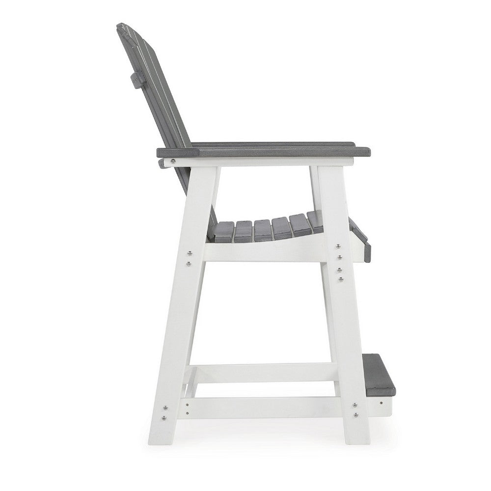 24 Inch Counter Stool Armchair Set of 2, Outdoor Slatted, Gray, White - BM311602