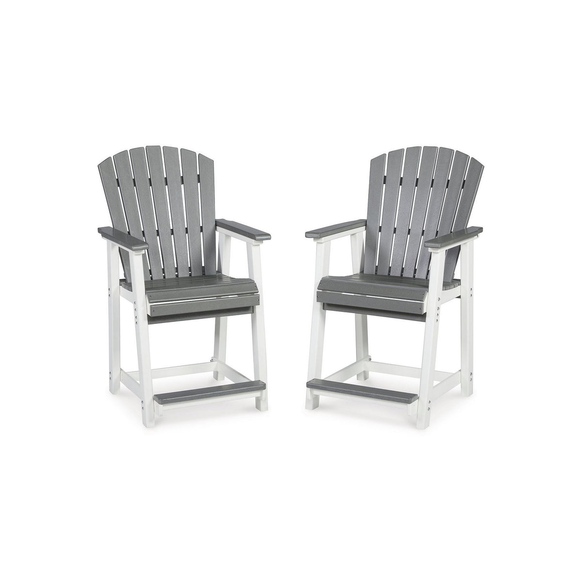 24 Inch Counter Stool Armchair Set of 2, Outdoor Slatted, Gray, White - BM311602