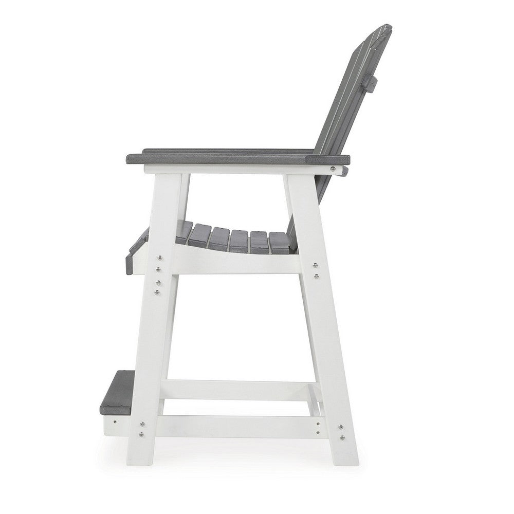 24 Inch Counter Stool Armchair Set of 2, Outdoor Slatted, Gray, White - BM311602