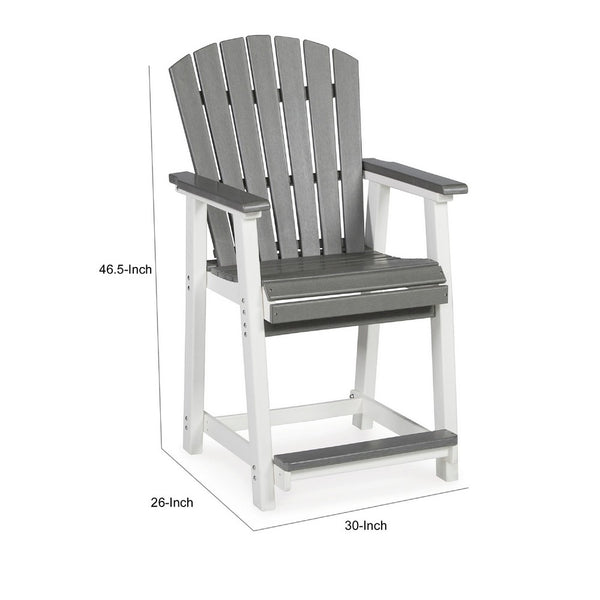 24 Inch Counter Stool Armchair Set of 2, Outdoor Slatted, Gray, White - BM311602