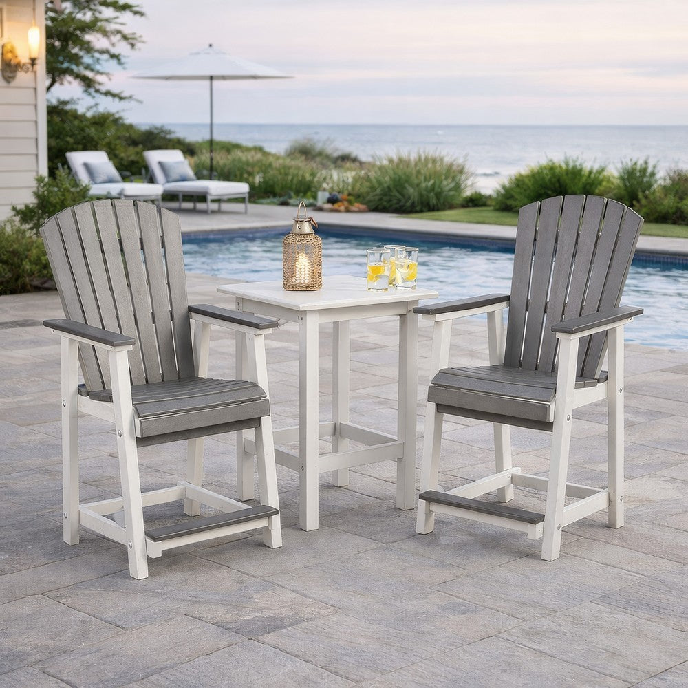 24 Inch Counter Stool Armchair Set of 2, Outdoor Slatted, Gray, White - BM311602