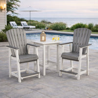 24 Inch Counter Stool Armchair Set of 2, Outdoor Slatted, Gray, White - BM311602