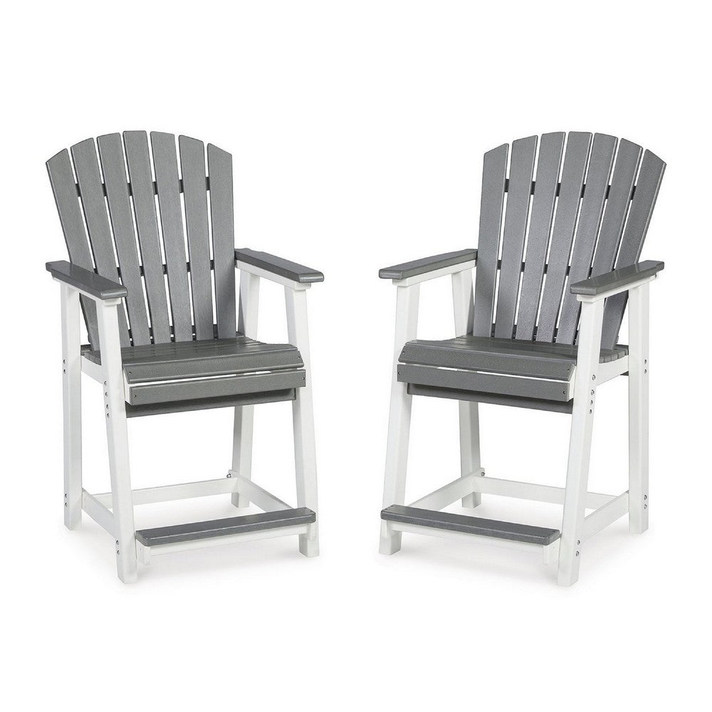 24 Inch Counter Stool Armchair Set of 2, Outdoor Slatted, Gray, White - BM311602