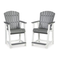 24 Inch Counter Stool Armchair Set of 2, Outdoor Slatted, Gray, White - BM311602