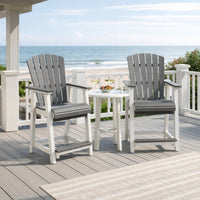 24 Inch Counter Stool Armchair Set of 2, Outdoor Slatted, Gray, White - BM311602