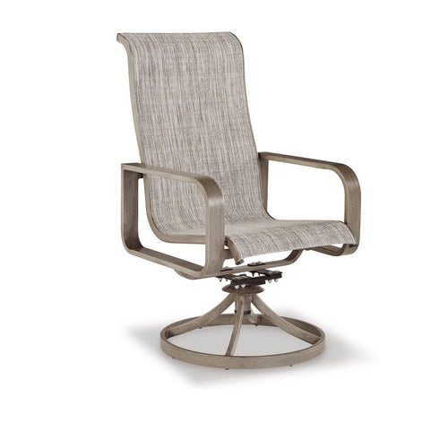 Beln 28 Inch Swivel Armchair Set of 2, Outdoor, Sling Fabric, Beige - BM311604