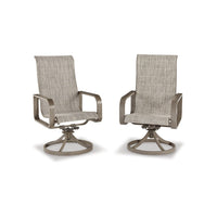 Beln 28 Inch Swivel Armchair Set of 2, Outdoor, Sling Fabric, Beige - BM311604