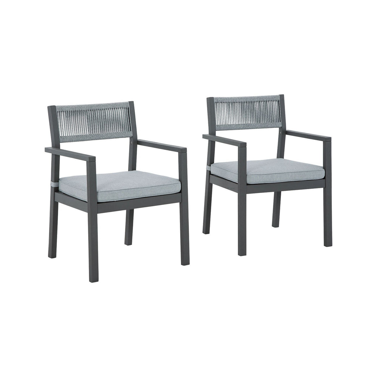 Arto 24 Inch Outdoor Dining Armchair Set of 2, Rope Back Cushion, Gray Wood - BM311610