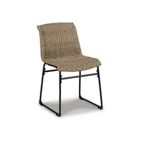 26 Inch Outdoor Dining Chair Set of 2, Black Steel Frame, Brown Wicker Seat - BM311612