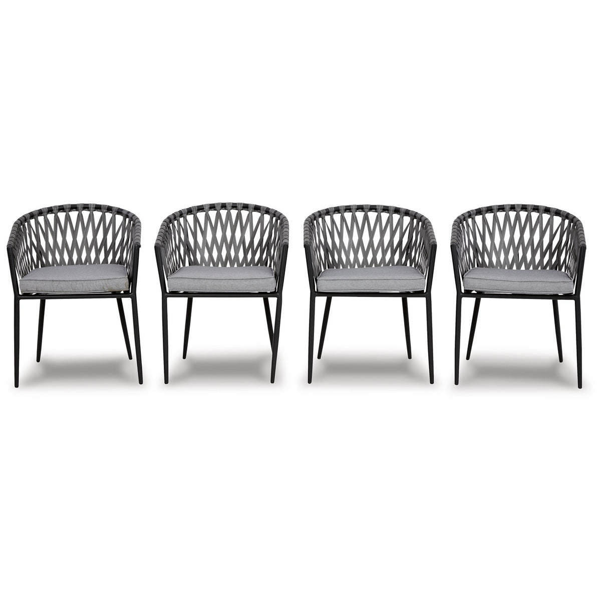 Plum 24 Inch Outdoor Dining Chair Set of 4, Woven Wicker, Steel Frame, Gray - BM311613