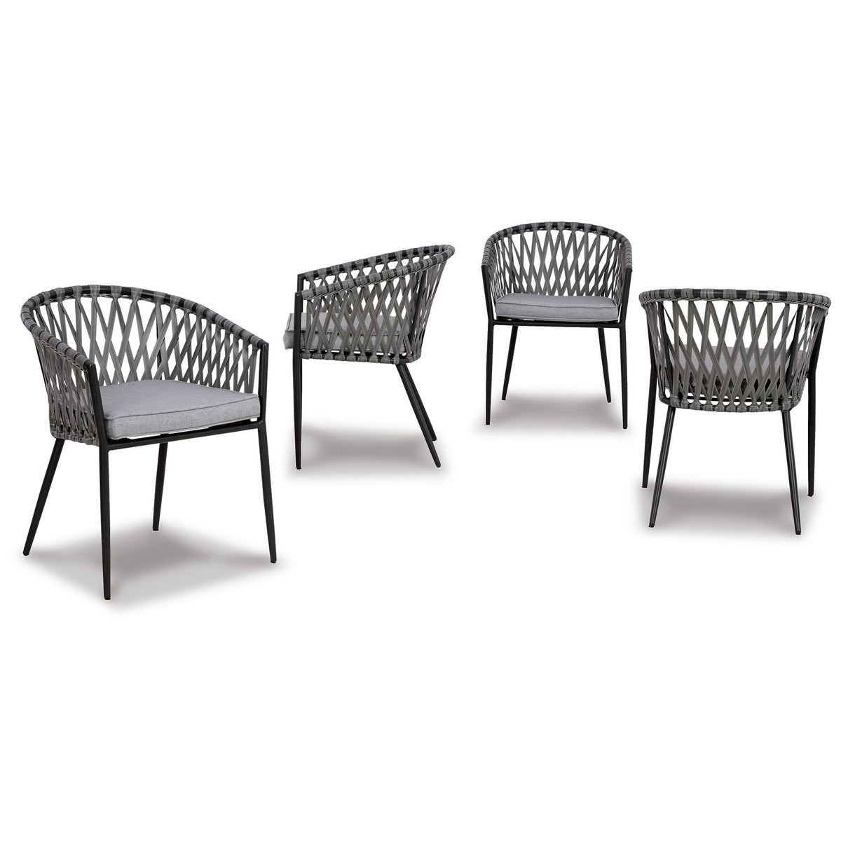 Plum 24 Inch Outdoor Dining Chair Set of 4, Woven Wicker, Steel Frame, Gray - BM311613