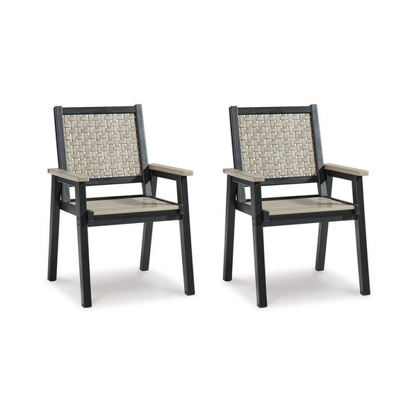 Mide 27 Inch Outdoor Dining Armchair Set of 2, Modern Beige and Black - BM311615