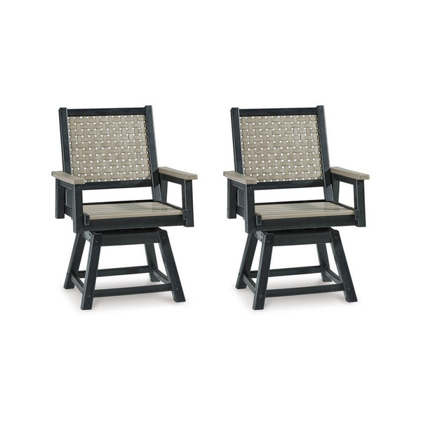 Mide 27 Inch Outdoor Swivel Dining Armchair Set of 2, Beige and Black - BM311616