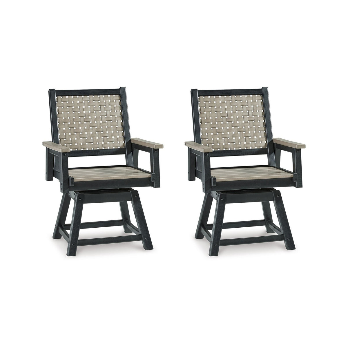 Mide 27 Inch Outdoor Swivel Dining Armchair Set of 2, Beige and Black - BM311616