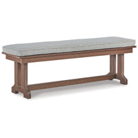 Emme 54 Inch Outdoor Dining Bench, Brown Base, Gray Padded Cushioning - BM311624