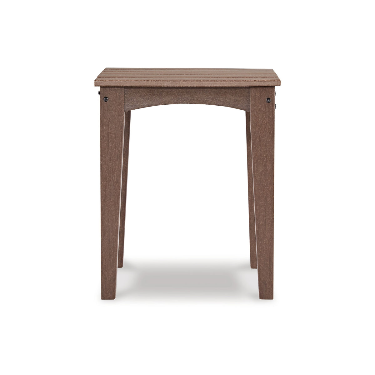 Emme 21 Inch Outdoor Side End Table, Square Slatted Top, Brown Frame - BM311627