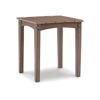 Emme 21 Inch Outdoor Side End Table, Square Slatted Top, Brown Frame - BM311627