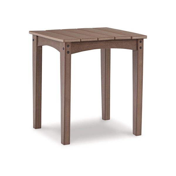 Emme 21 Inch Outdoor Side End Table, Square Slatted Top, Brown Frame - BM311627