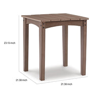 Emme 21 Inch Outdoor Side End Table, Square Slatted Top, Brown Frame - BM311627