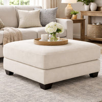 42 Inch Ottoman, Oversized Cushion, Modern Style, Soft Beige Polyester - BM311638